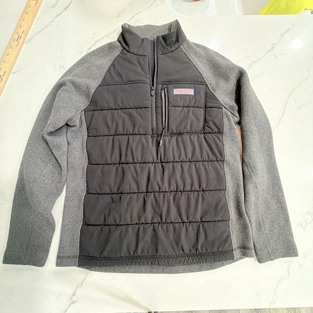Vineyard Vines Jacket Men Small Black Seaward Sweater Fleece 1/4 Zip Hike Travel